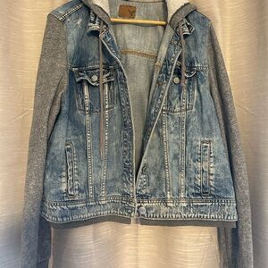 Denim and Gray Hooded Jacket